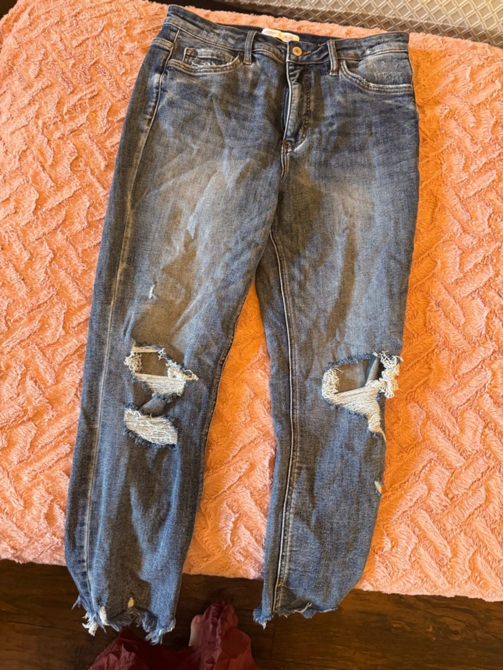 Distressed Medium Blue Ripped Boyfriend Jeans